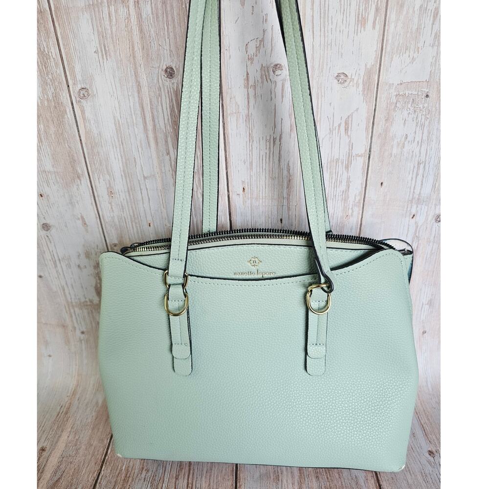 Nanette Lepore Mint Green Structured Shoulder Bag Floral Lining Pockets